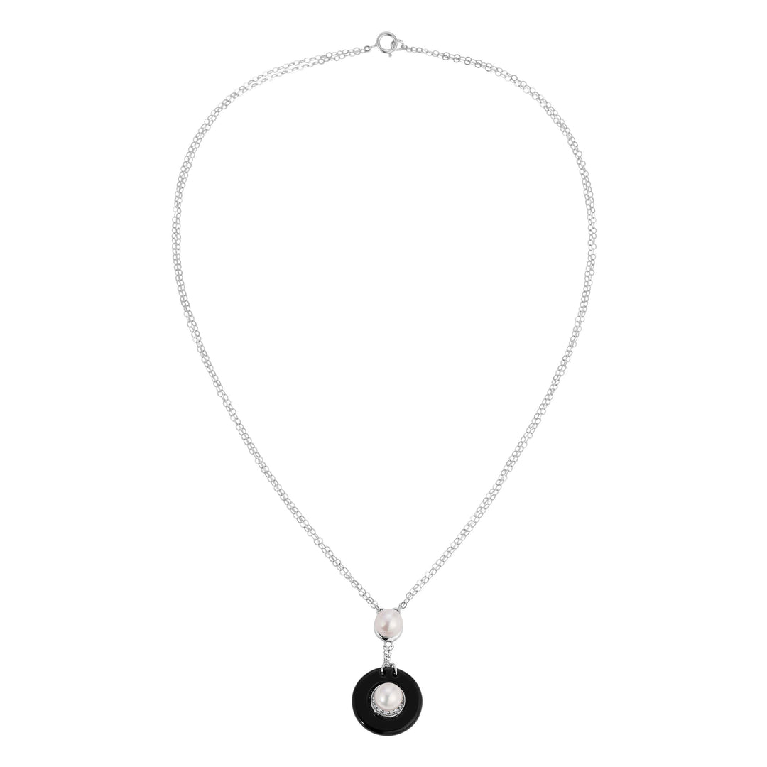 Circular Pearl and Onyx Necklace