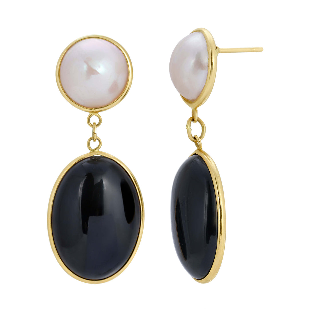 Oval Pearl and Onyx Earrings
