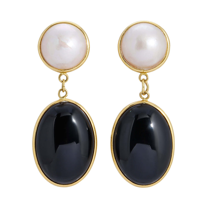 Oval Pearl and Onyx Earrings